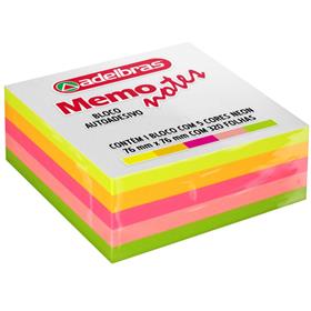 98782 Bloco de Recado Autoadesivo Memonote Neon 76 mm x 76 mm com 320 fls. - Adelbras